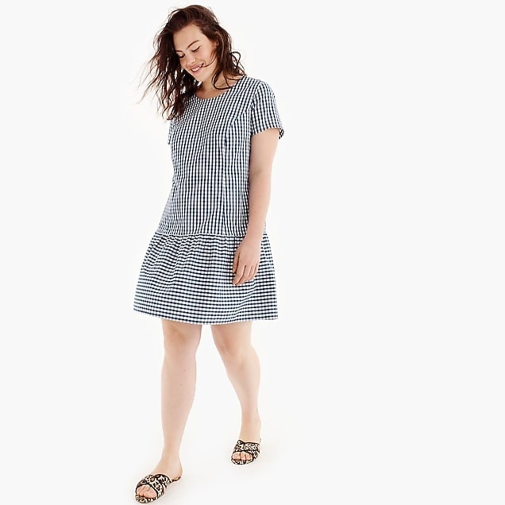 J Crew short sleeve gingham drop-waist dress
